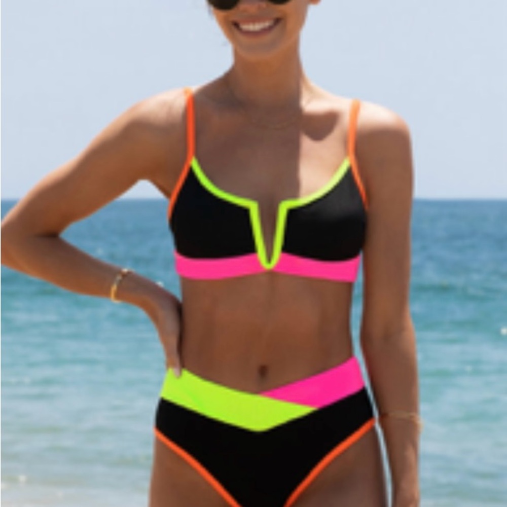 Popvil Chic Black and Neon Bikini Set
